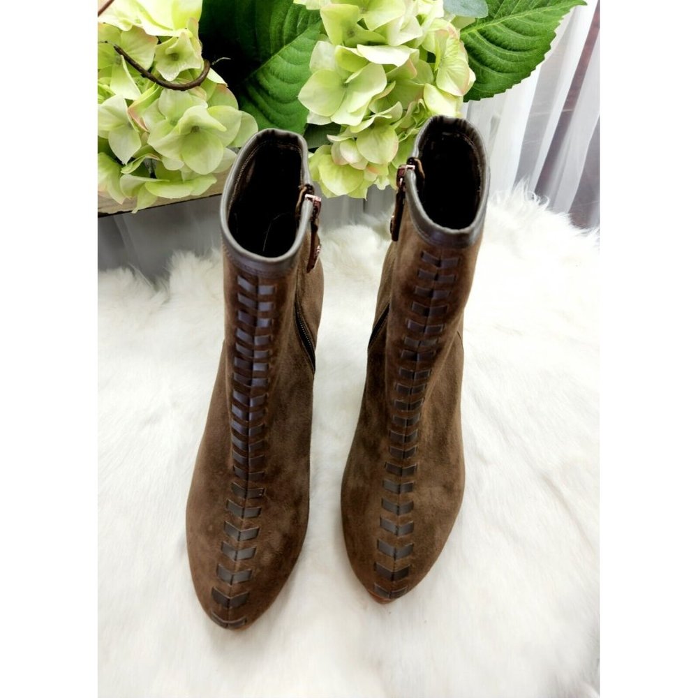 Isola "Zurich" Brown Suede Zip Up Platform Wedge Heel Boots Booties Women's Sz 7